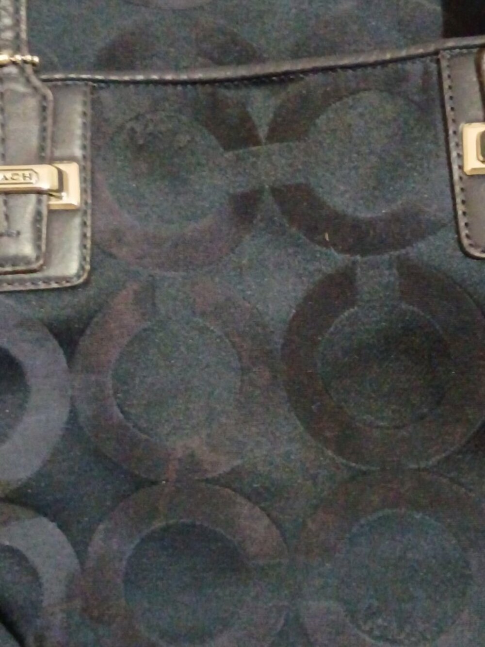 Coach Taylor Op Art Alexis Navy Blue Canvas Leather Carryall Tote Bag - Picture 5 of 10